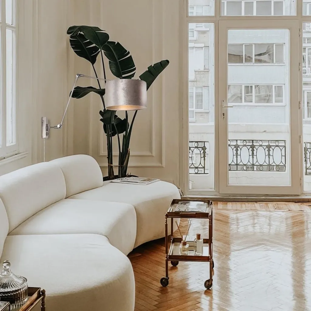 Straluma Verstelbare wandlamp staal met velourse kap zilver> Wandlampen|Schemerlampen