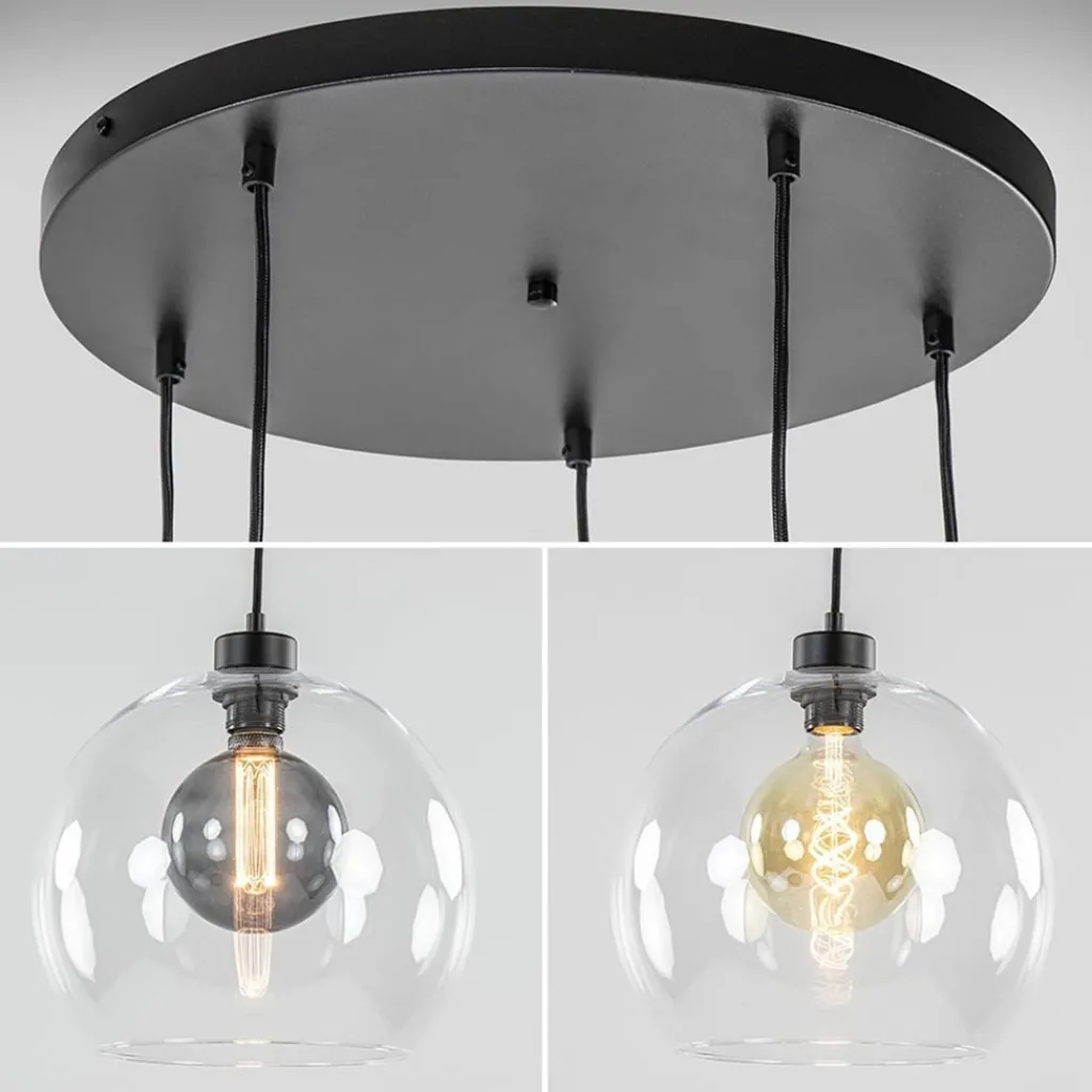 Straluma Videlamp / multipendel zwart met 5 helder glazen bollen> Videverlichting|Pendel Lampen