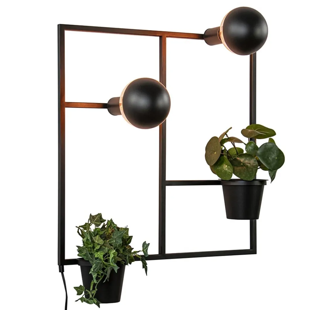 Straluma Vierkant wandrek met plantenpotten en E27 fittingen> Wandlampen|Botanische Verlichting