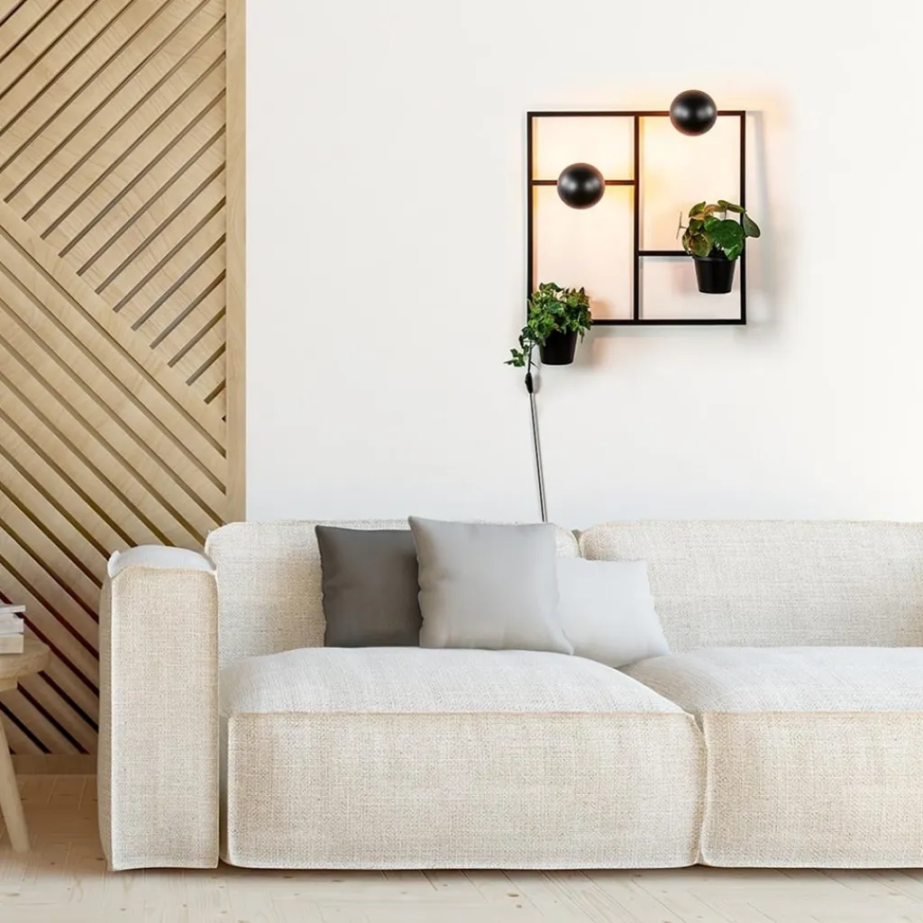 Straluma Vierkant wandrek met plantenpotten en E27 fittingen> Wandlampen|Botanische Verlichting