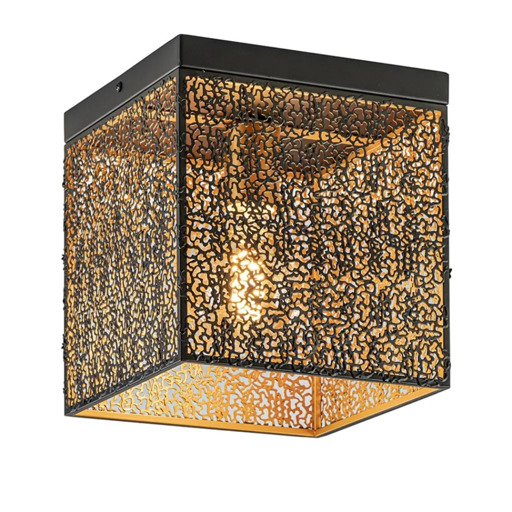 Straluma Vierkante plafondlamp zwart met gouden binnenzijde> Keukenverlichting|Plafondlampen