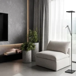 Straluma Vierkante uplighter zwart met verstelbare leesarm></noscript> Vloerlampen|Leeslampen