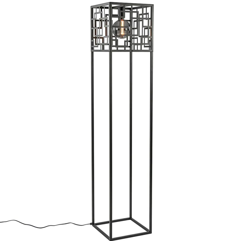 Straluma Vierkante vloerlamp mat zwart metaal> Woonkamerlampen|Vloerlampen