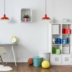 Straluma Vintage hanglamp rood met wit en zwart snoer><noscript><img width=