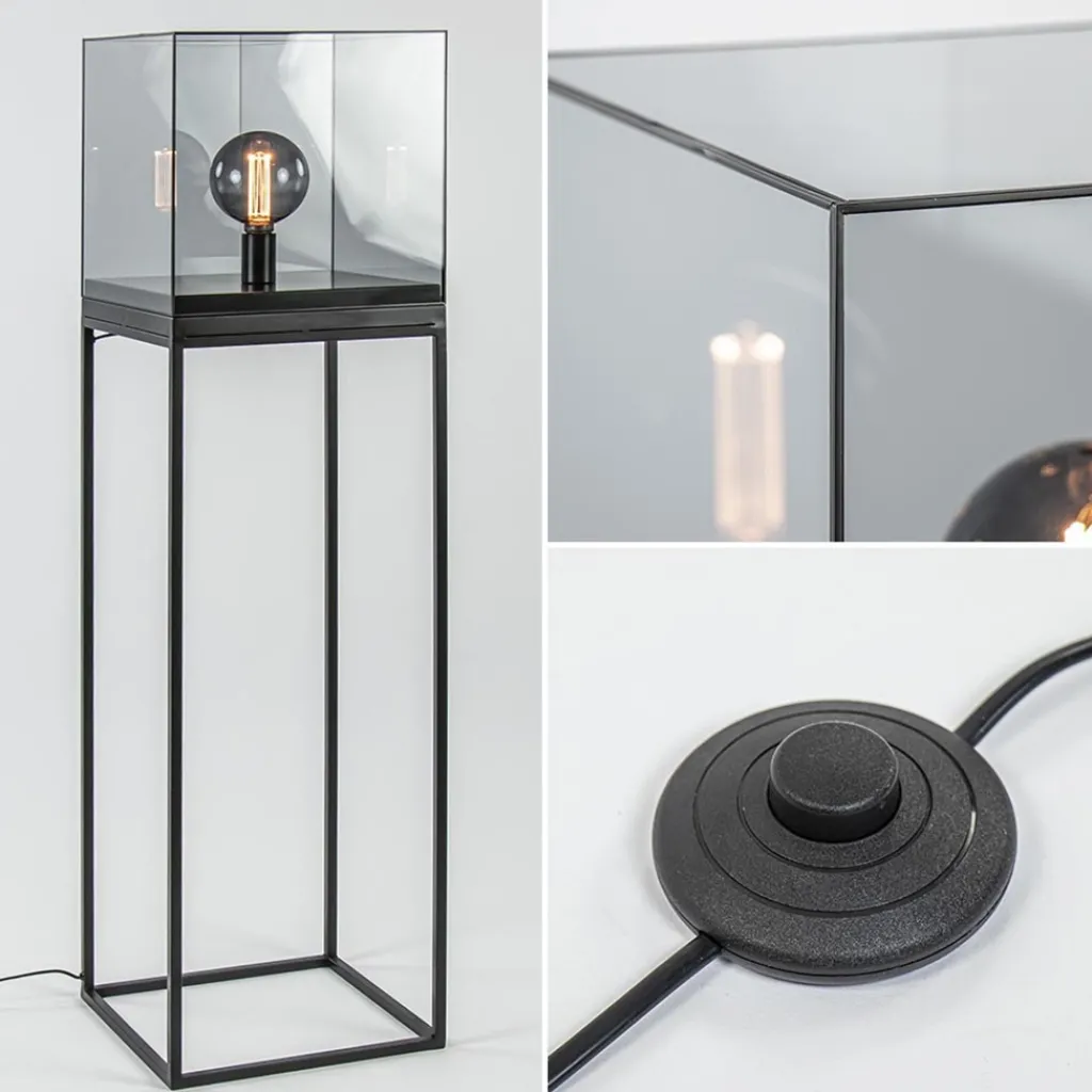 Straluma Vloerlamp Askjer kubus zwart/smoke glas> Light and Living|Halverlichting
