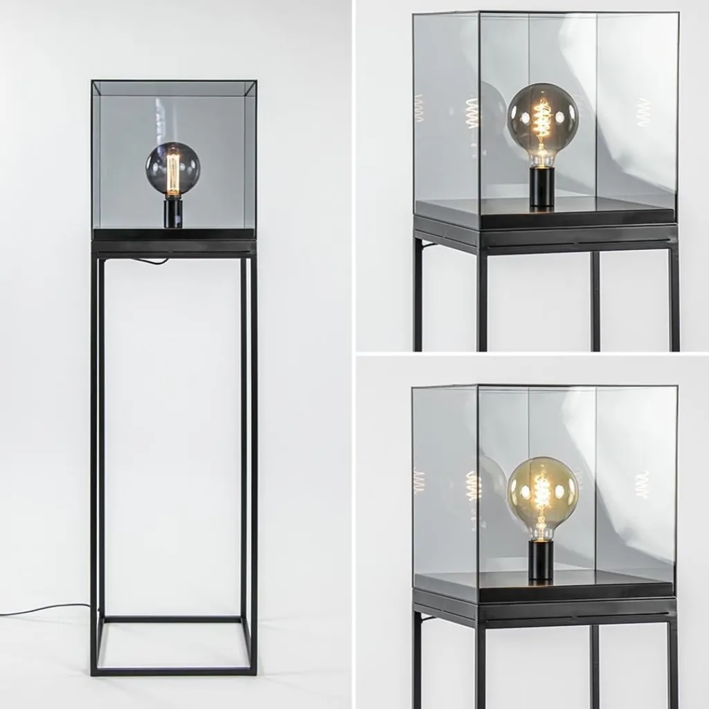 Straluma Vloerlamp Askjer kubus zwart/smoke glas> Light and Living|Halverlichting