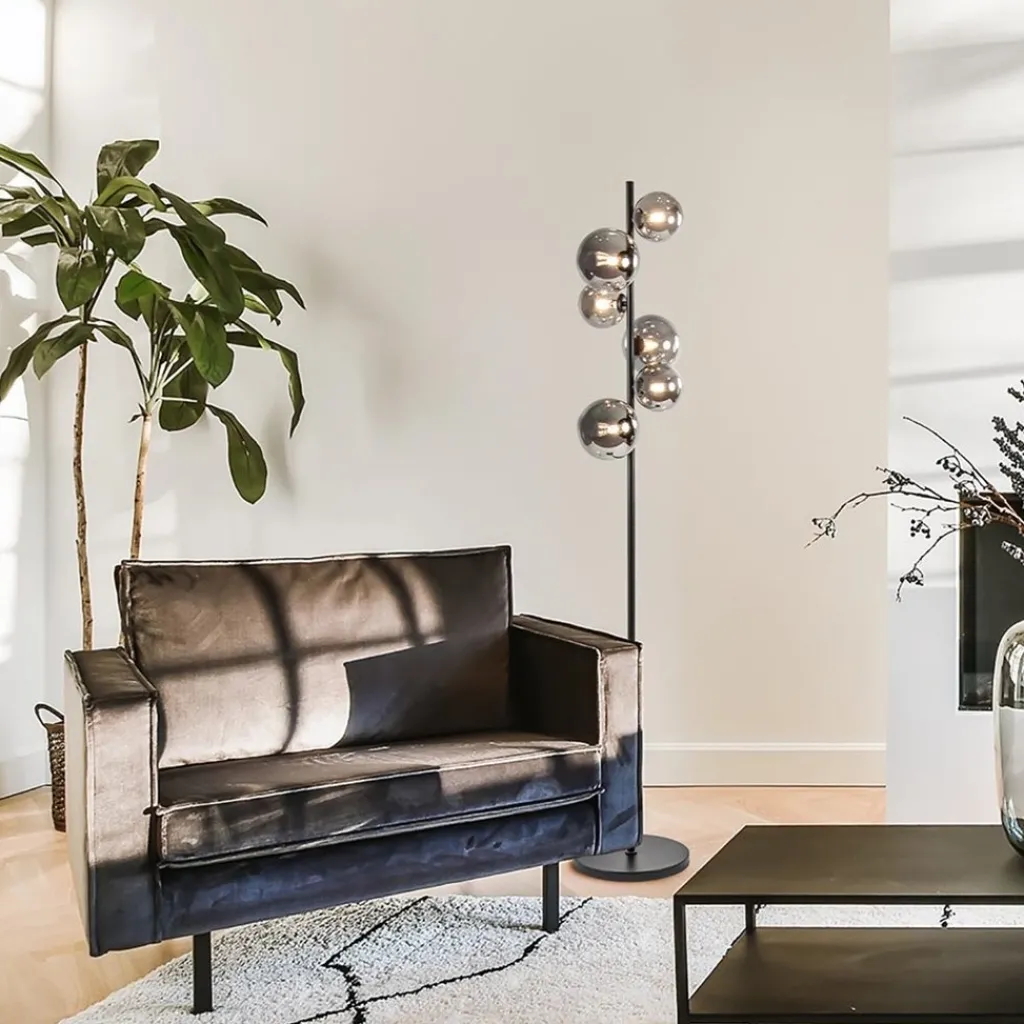 Straluma Vloerlamp Calcio 6l zwart + smoke glas> Woonkamerlampen|Vloerlampen