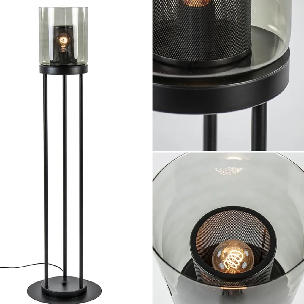 Straluma Vloerlamp cilinder mat zwart met smoke glazen kap> Vloerlampen|Industriële Verlichting
