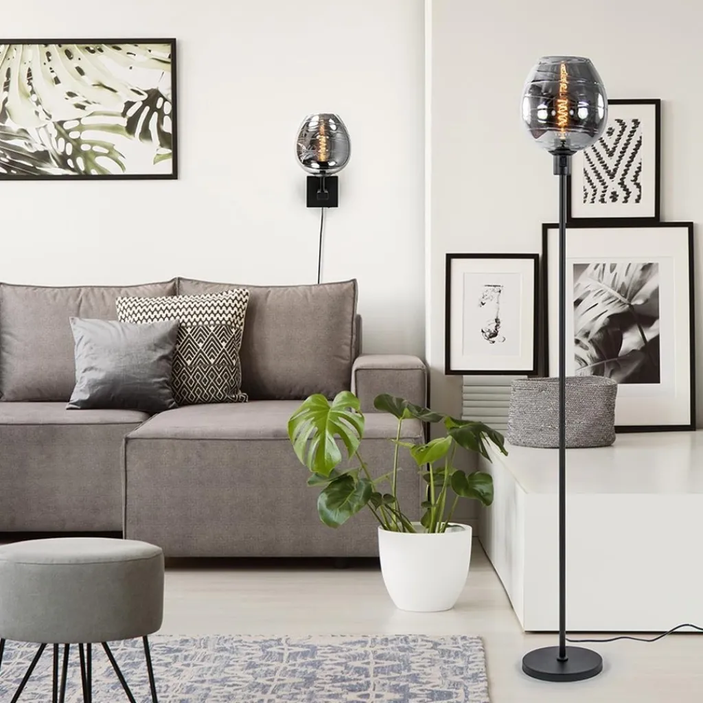 Straluma Vloerlamp Fantasy op stang zwart + smoke glas> Vloerlampen|Luxe Verlichting