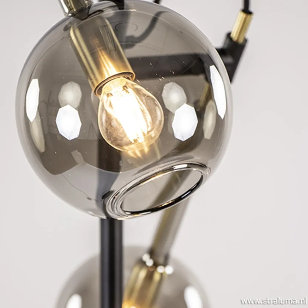 Straluma Vloerlamp Globe 2-L zwart/goud smokeglas> Slaapkamerlampen|Kantoorverlichting