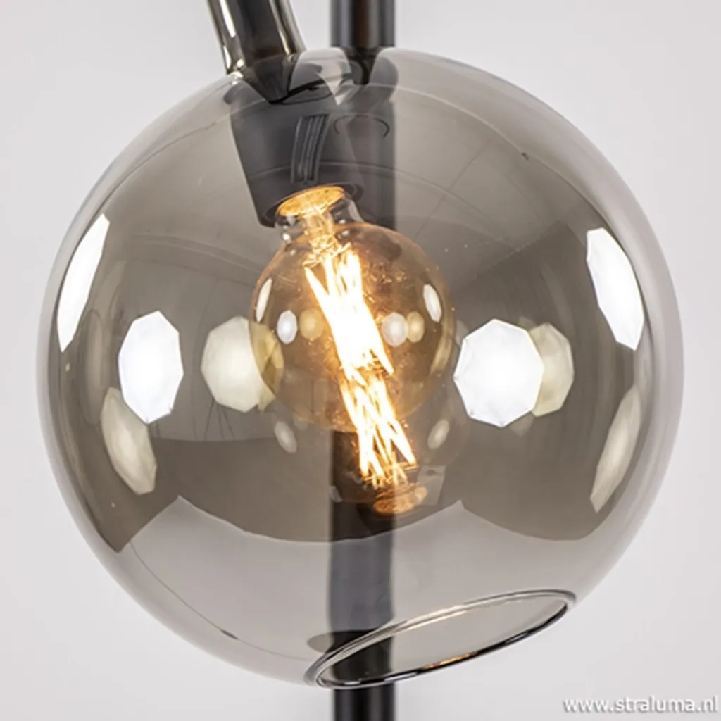 Straluma Vloerlamp Globe 1L zwart/smoke glas 25cm> Slaapkamerlampen|Halverlichting