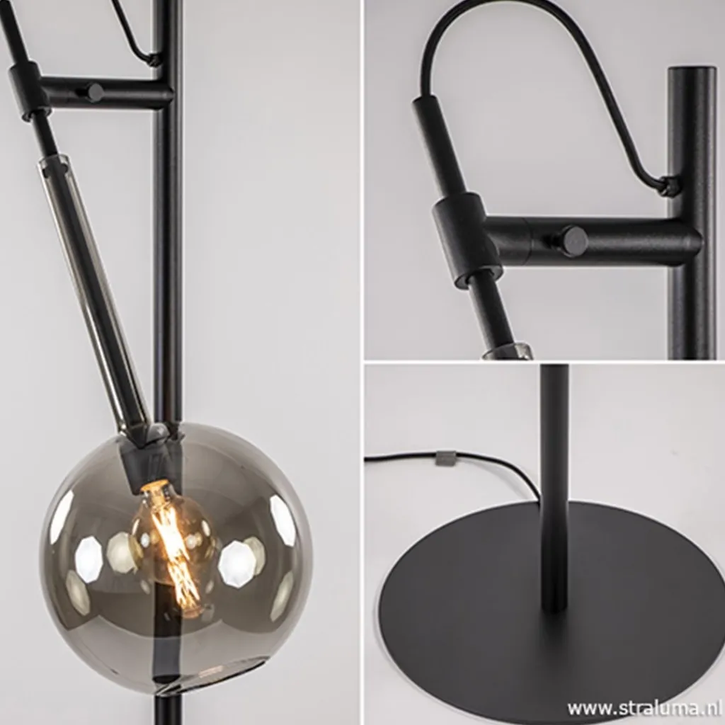 Straluma Vloerlamp Globe 1L zwart/smoke glas 25cm> Slaapkamerlampen|Halverlichting