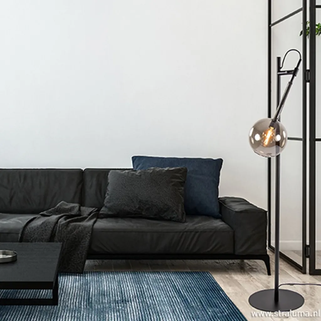 Straluma Vloerlamp Globe 1L zwart/smoke glas 25cm> Slaapkamerlampen|Halverlichting
