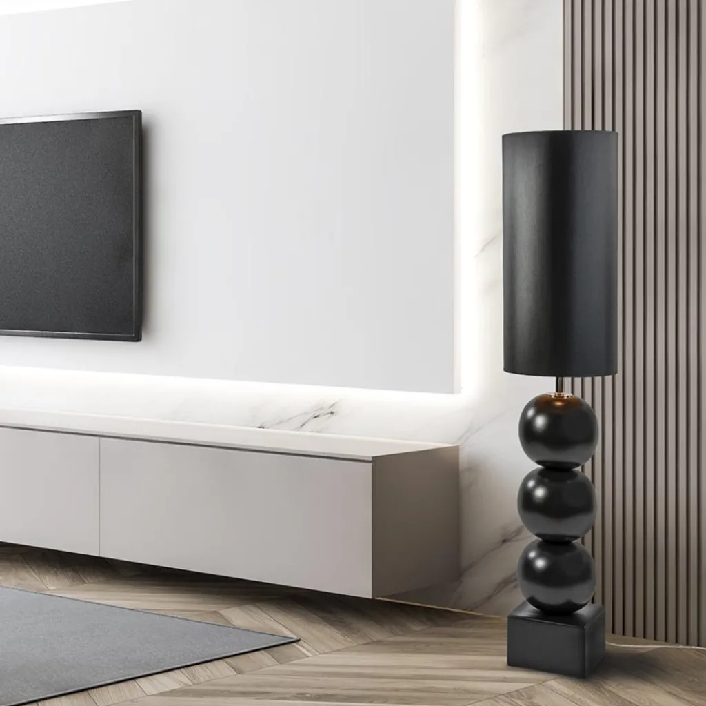 Straluma Vloerlamp hotel chic zwart met kap zwart/goud> Schemerlampen|Woonkamerlampen