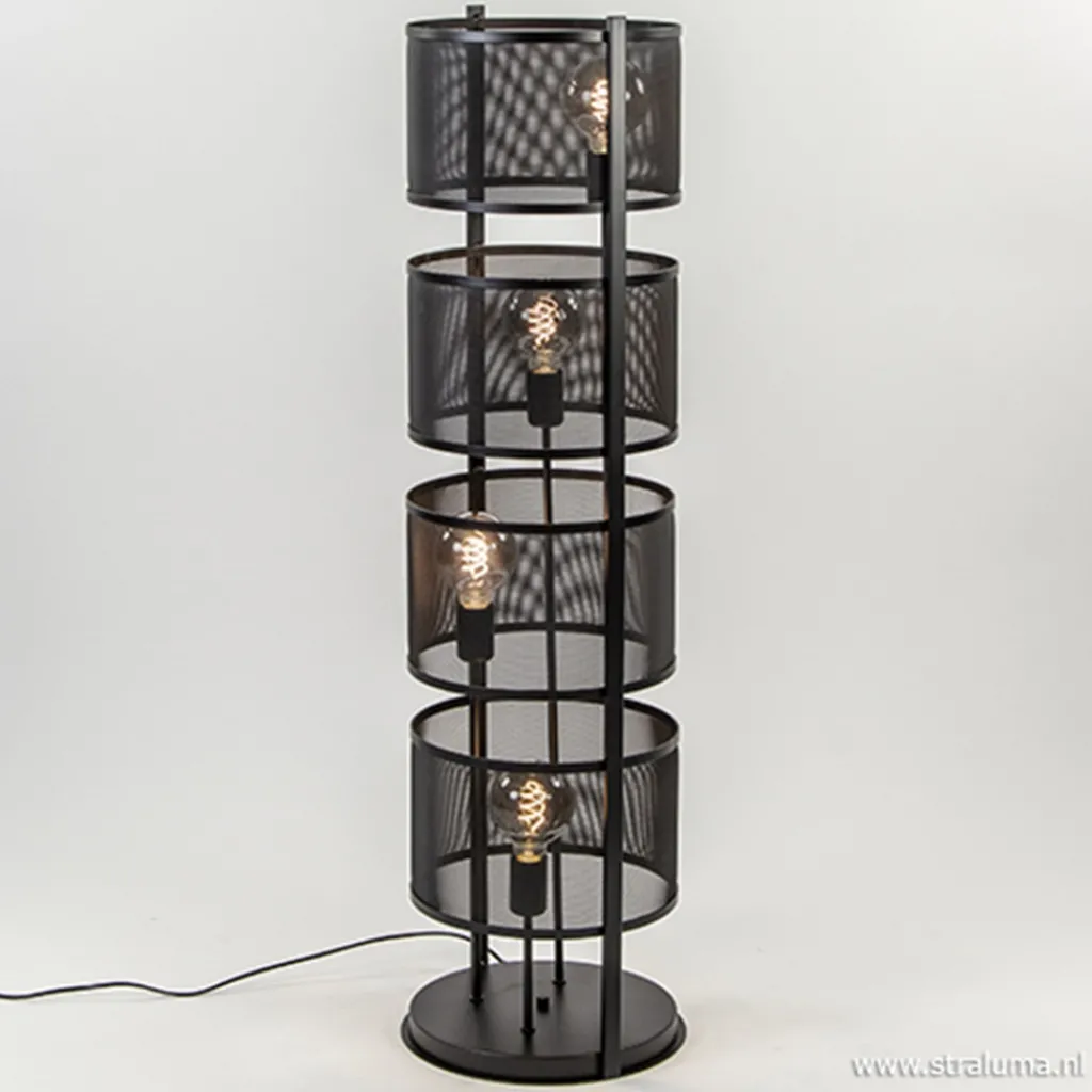 Straluma Vloerlamp 4L cilinder gaas zwart> Slaapkamerlampen|Halverlichting