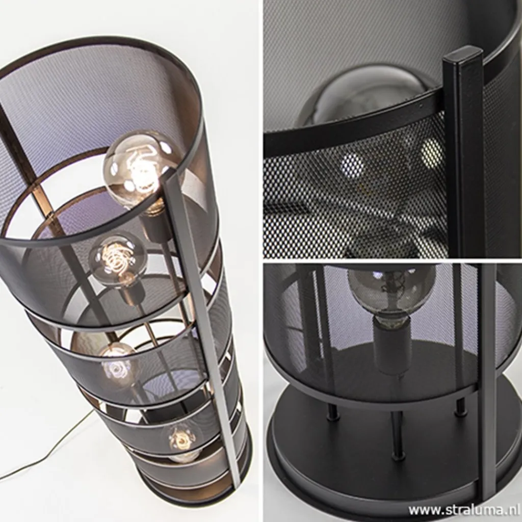 Straluma Vloerlamp 4L cilinder gaas zwart> Slaapkamerlampen|Halverlichting