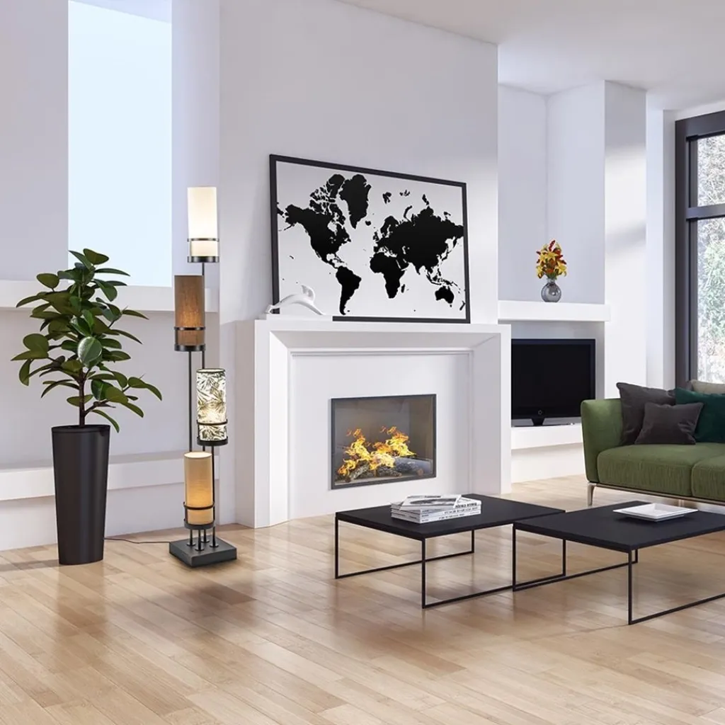 Straluma Vloerlamp 4L zwart + cilinder kappen bruin> Vloerlampen|Botanische Verlichting