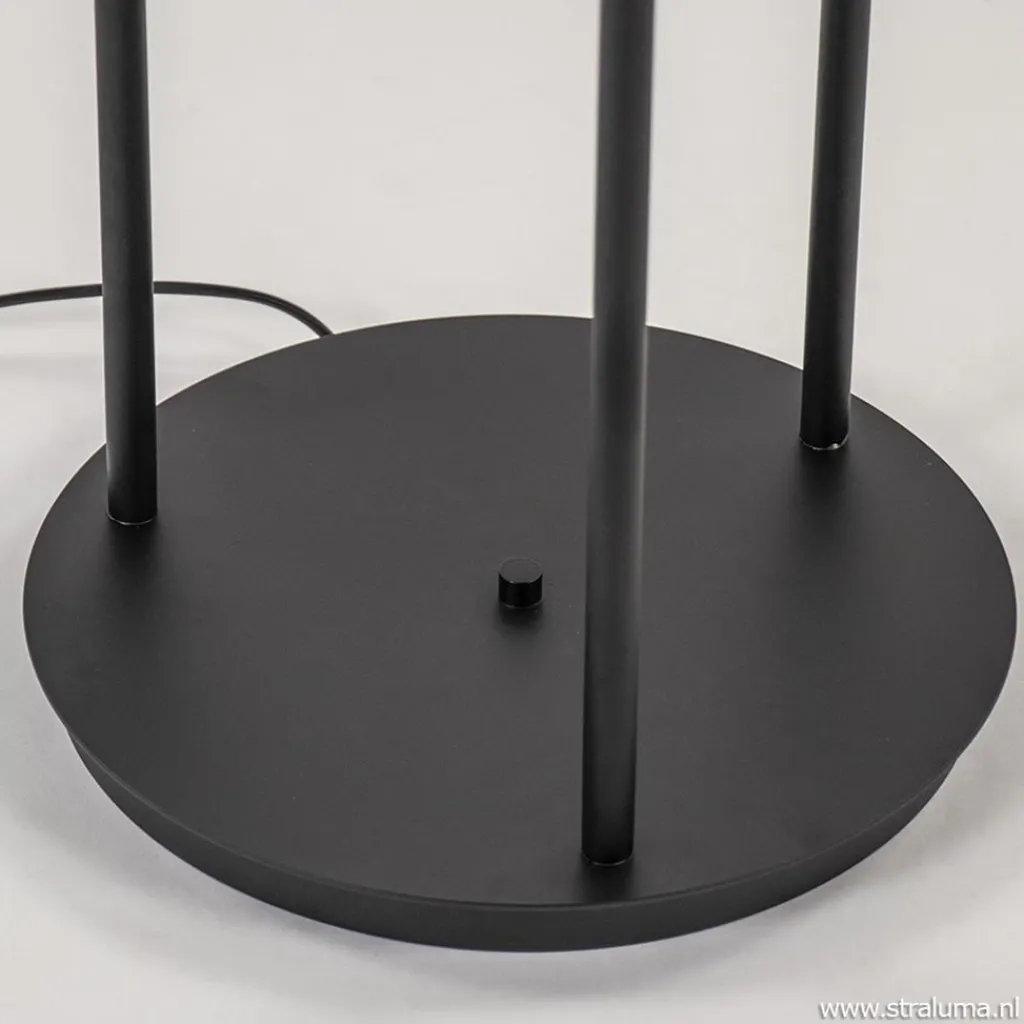 Straluma Vloerlamp 3-L zwart met bolglas smoke> Woonkamerlampen|Vloerlampen