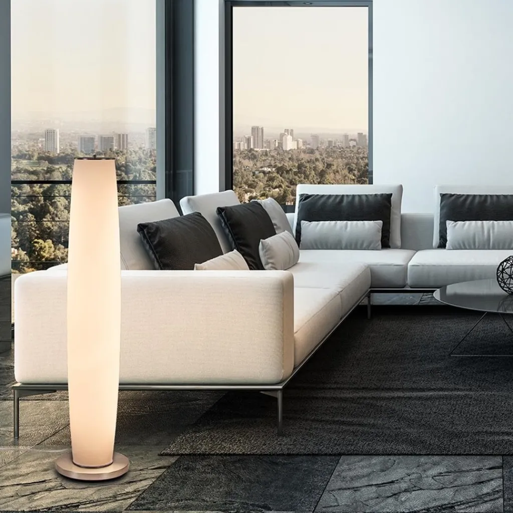 Straluma Vloerlamp Terra nikkel/wit glas dtw> Halverlichting|Vloerlampen