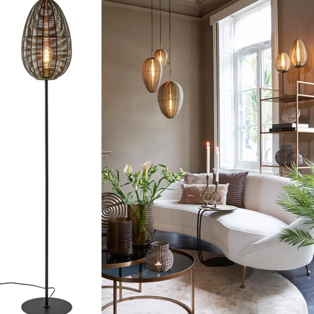 Straluma Vloerlamp Yaelle antiek brons met zwarte voet> Draadlampen|Light and Living