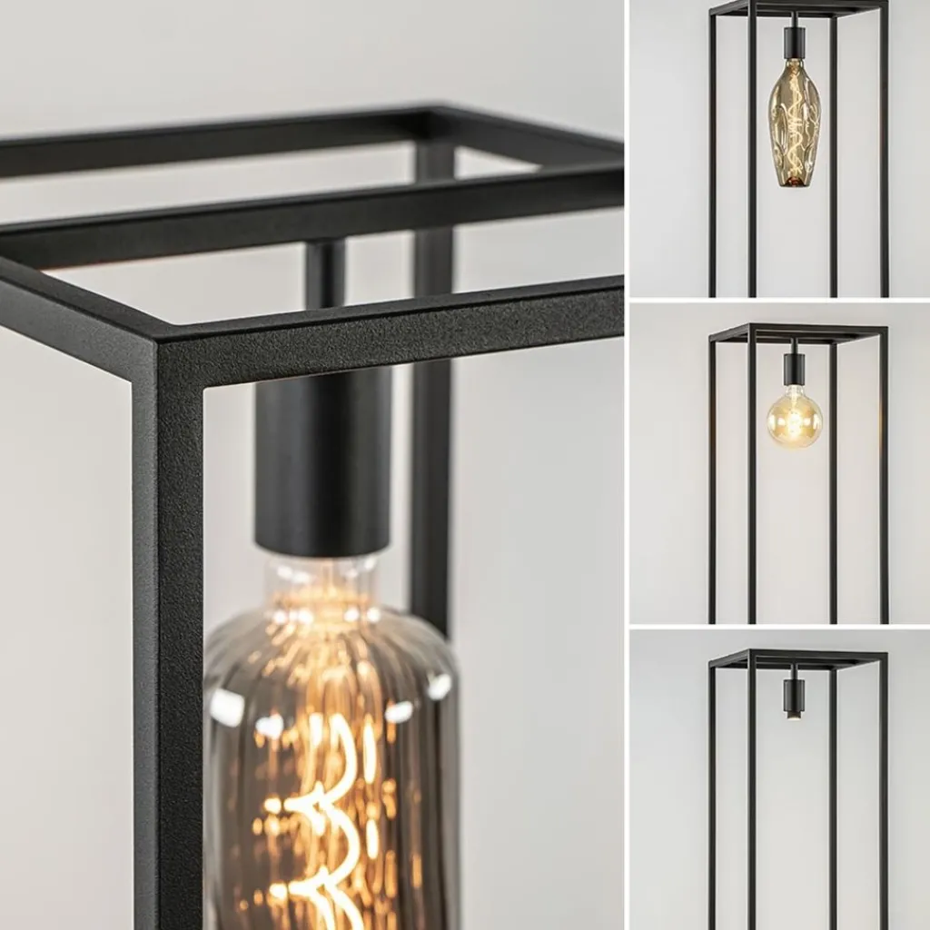 Straluma Vloerlamp zwart frame met houten plank> Vloerlampen|Industriële Verlichting