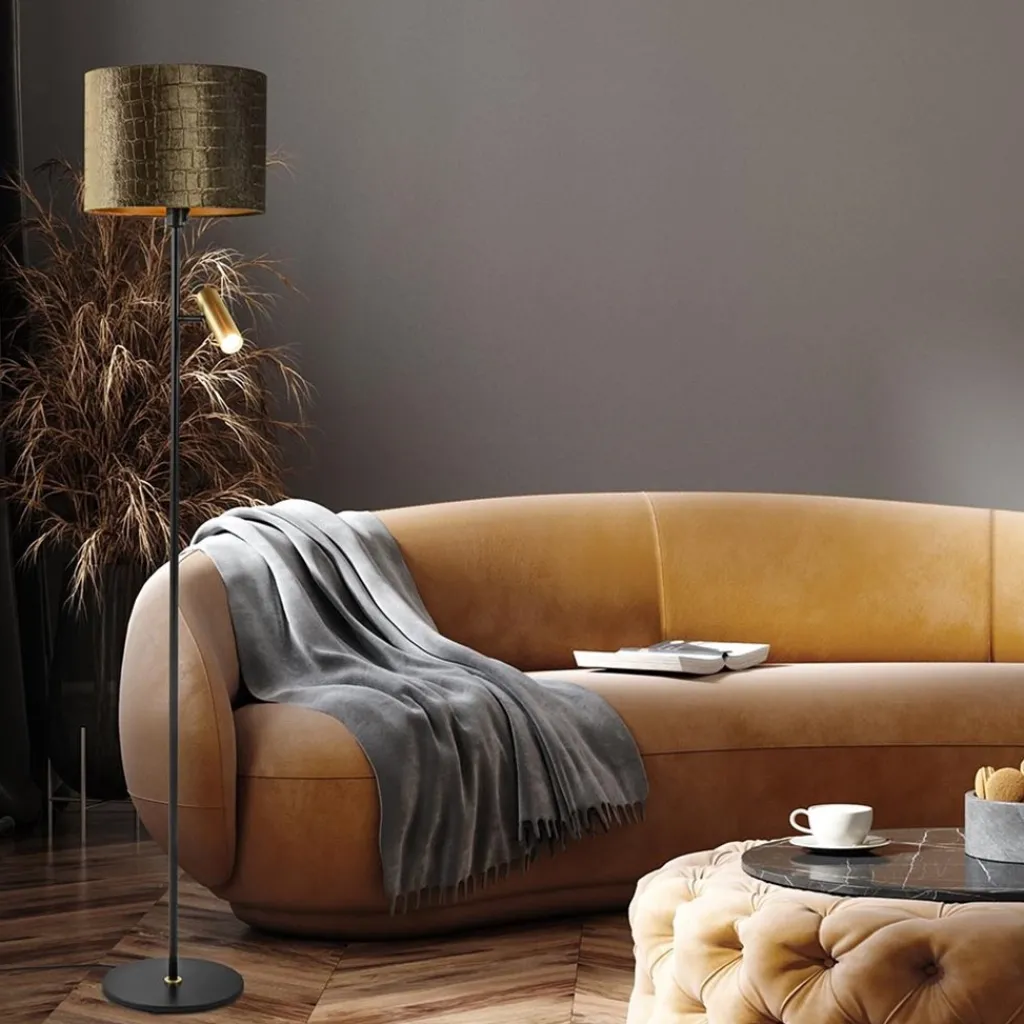 Straluma Vloerlamp zwart/goud met kap brons/goud> Woonkamerlampen|Vloerlampen