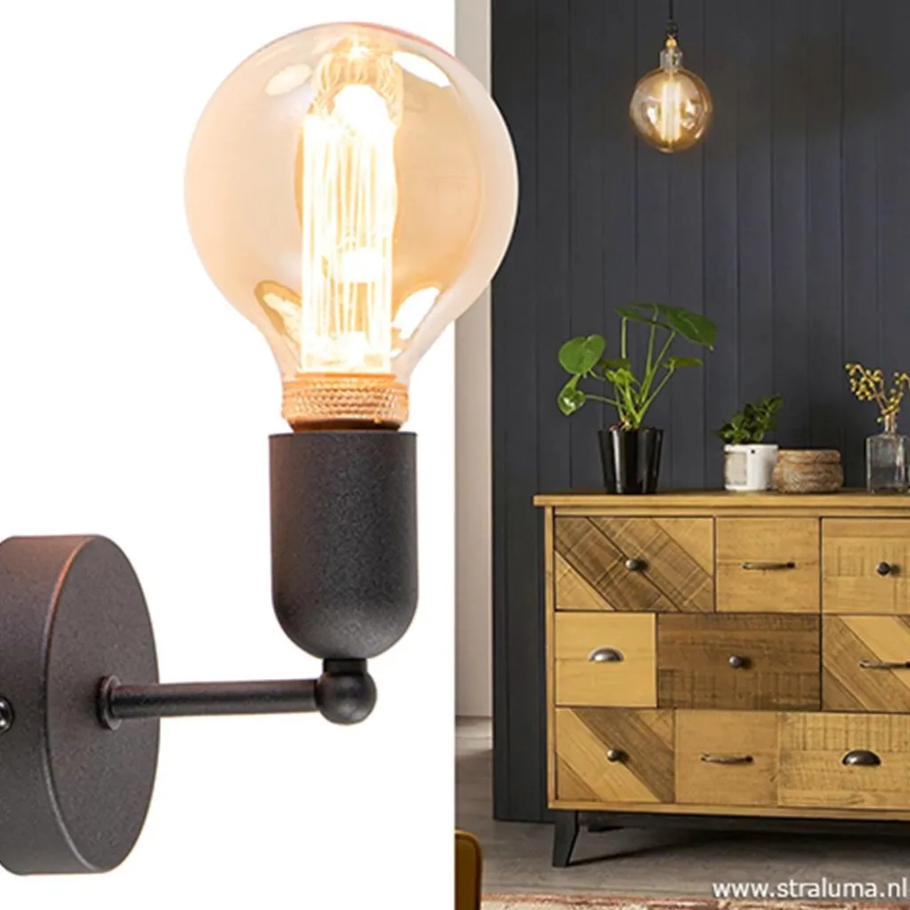 Straluma Wandlamp basic boog klein zwart> Landelijke Verlichting|Woonkamerlampen