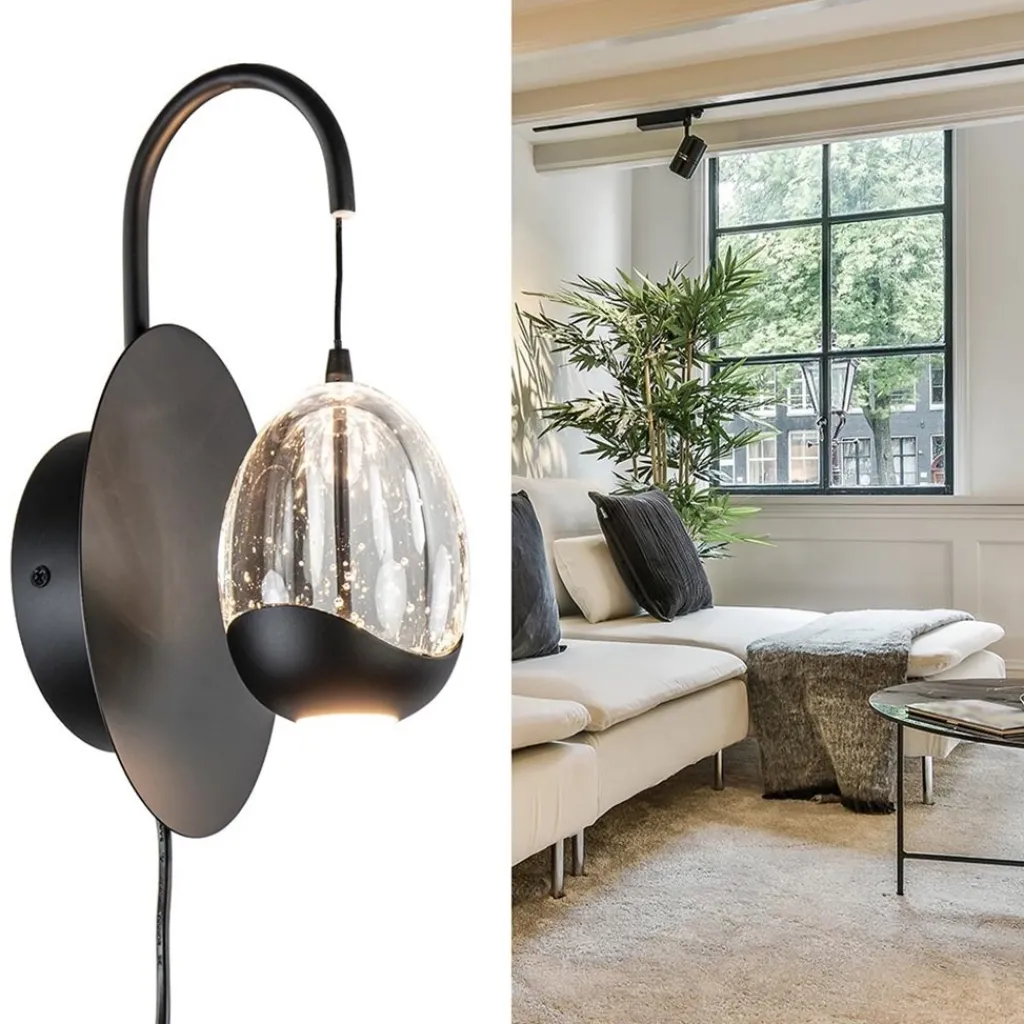 Straluma Wandlamp Black Egg zwart/helder glas> Wandlampen|Woonkamerlampen