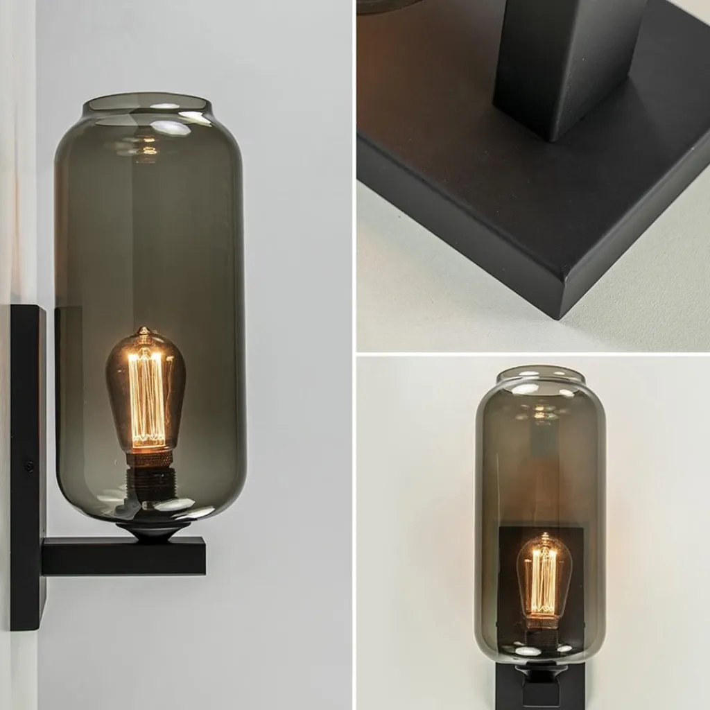 Straluma Wandlamp Lett zwart + smoke glas> Wandlampen|Design Verlichting