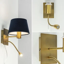 Straluma Wandlamp Regina antiek brons met leesarm exclusief kap></noscript> Wandlampen|Bedlampjes