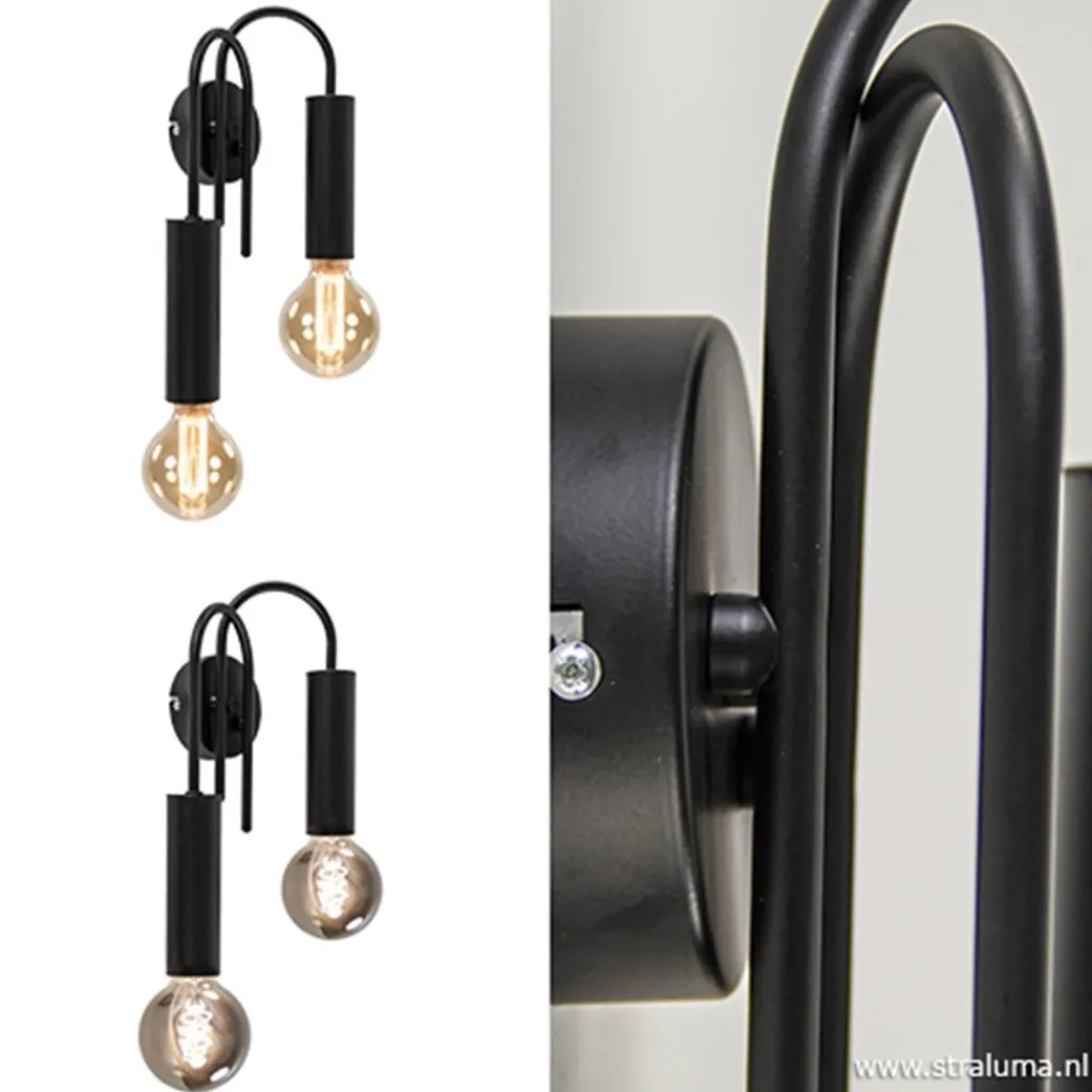 Straluma Wandlamp toog dubbel zwart> Woonkamerlampen|Slaapkamerlampen