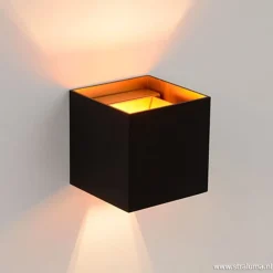 Straluma Wandlamp Xio kubus zwart/goud inclusief G9></noscript> Wandlampen|Bedlampjes