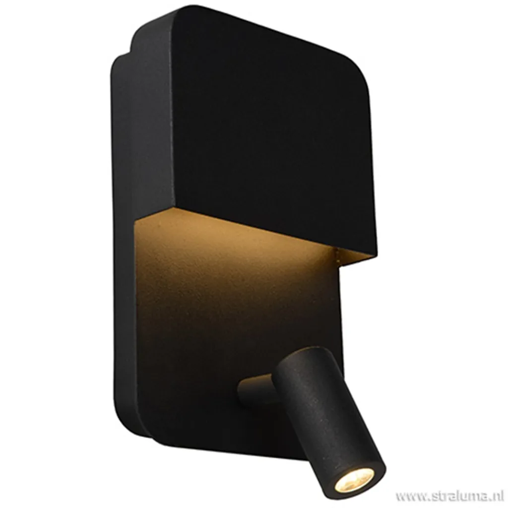 Straluma Wandlamp zwart + leesspot en usb> Wandlampen|Bedlampjes