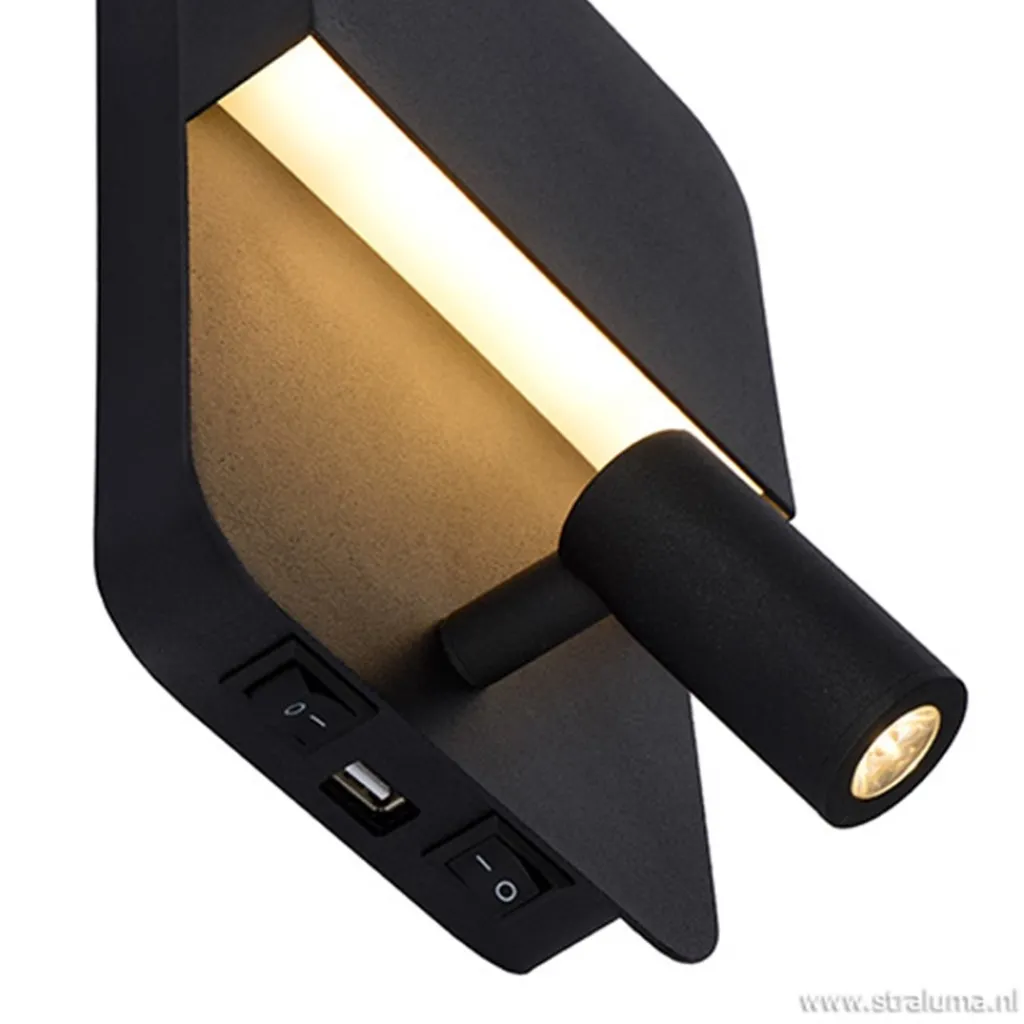 Straluma Wandlamp zwart + leesspot en usb> Wandlampen|Bedlampjes