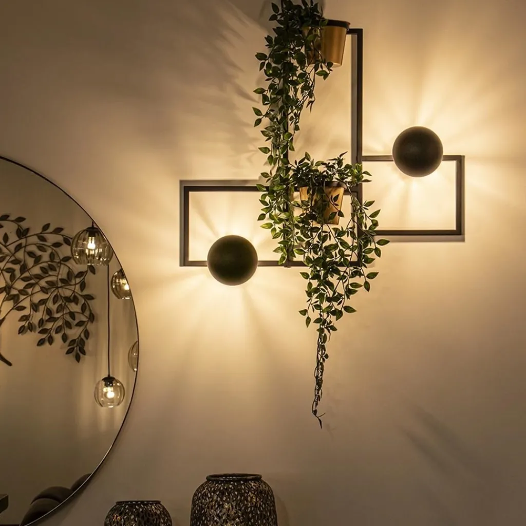 Straluma Wandlamp zwart/goud inclusief plantenpotten> Wandlampen|Botanische Verlichting