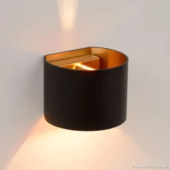 Straluma Wandlamp zwart/goud Xio up+down rond></noscript> Wandlampen|Bedlampjes