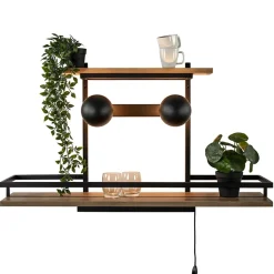 Straluma Wandlamp/wandrek zwart met houten planken> Eetkamerverlichting|Wandlampen