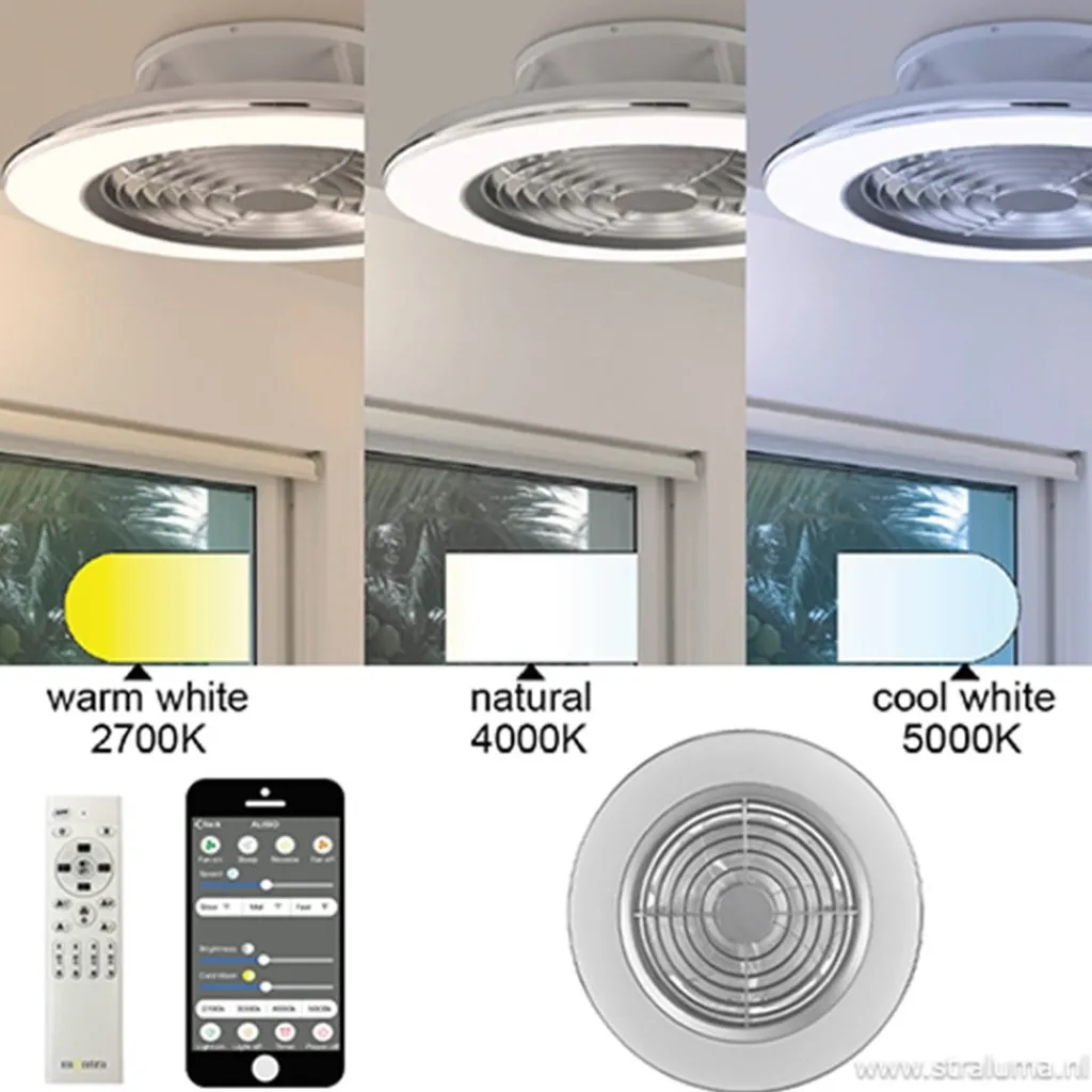 Straluma Zilveren ventilator met LED en bluetooth> Plafondlampen|Plafondventilatoren met lamp