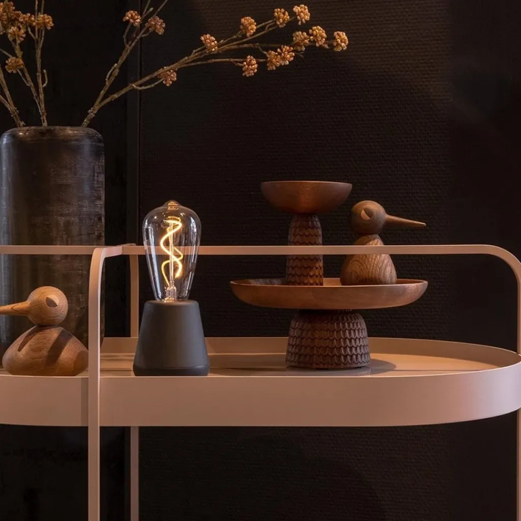 Straluma Zwart houten tafellamp oplaadbaar met helder glas> Tafellampen|Woonkamerlampen