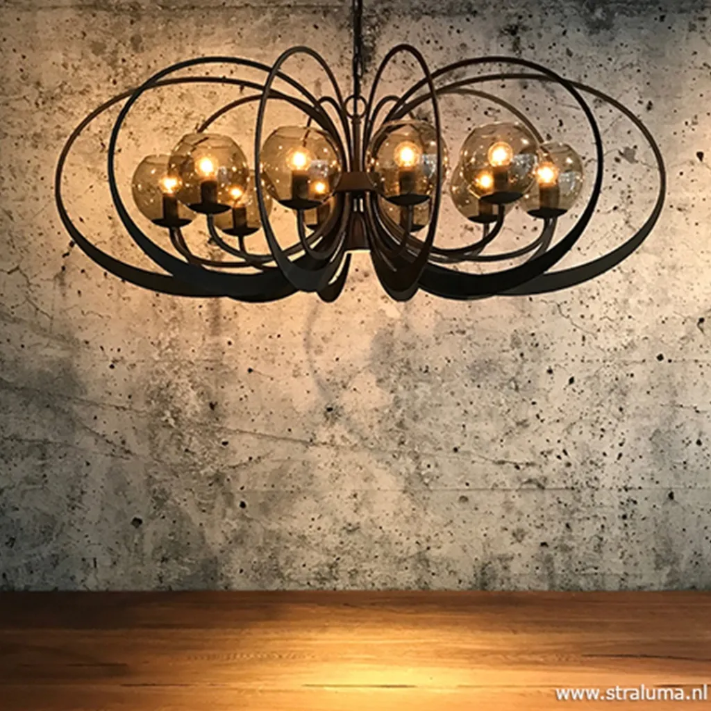 Straluma Zwart metalen hanglamp met smoke glas> Eettafellampen|Keukenverlichting