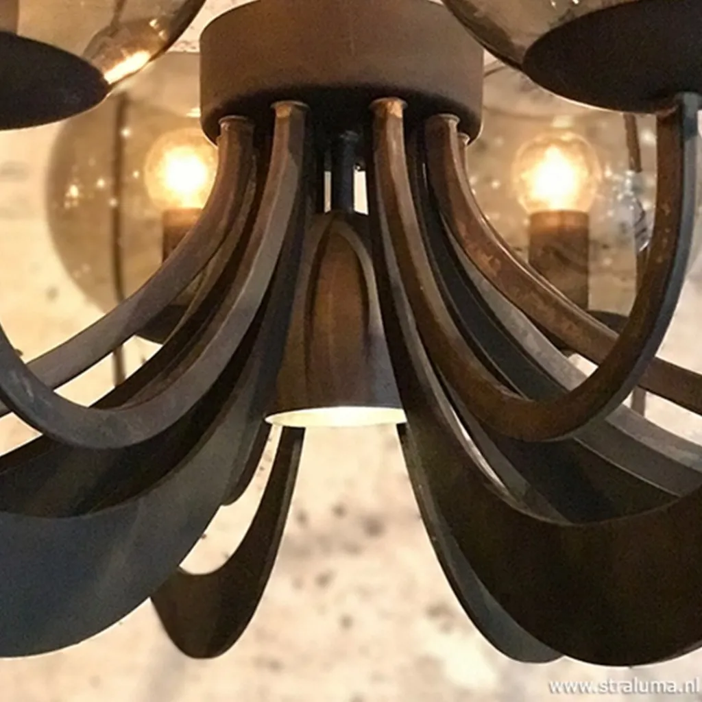 Straluma Zwart metalen hanglamp met smoke glas> Eettafellampen|Keukenverlichting