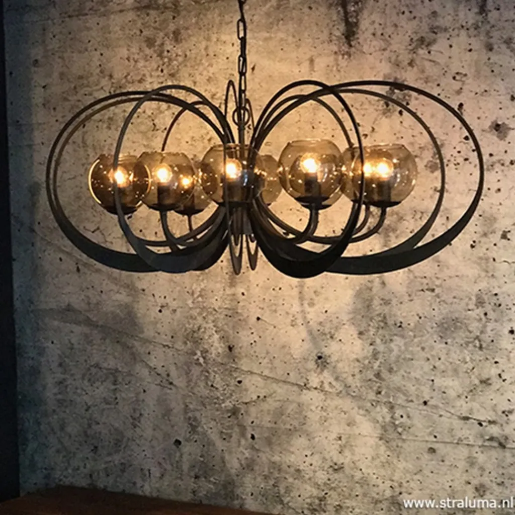 Straluma Zwart metalen hanglamp met smoke glas> Eettafellampen|Keukenverlichting