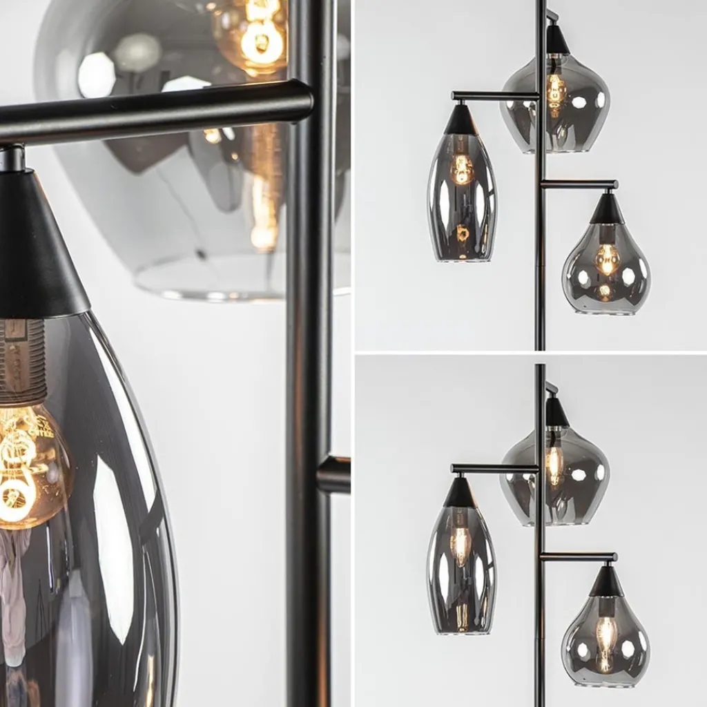 Straluma Zwart metalen vloerlamp met titanium glazen kappen> Woonkamerlampen|Vloerlampen