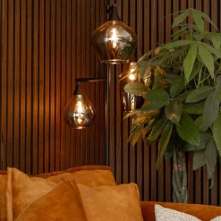 Straluma Zwart metalen vloerlamp met titanium glazen kappen><noscript><img width=