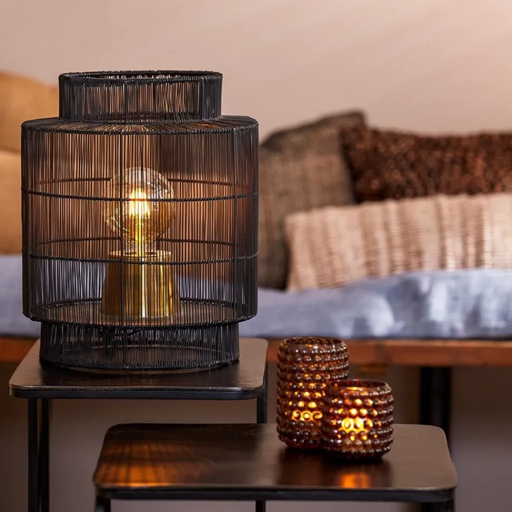 Straluma Zwarte draad tafellamp met brons> Draadlampen|Light and Living