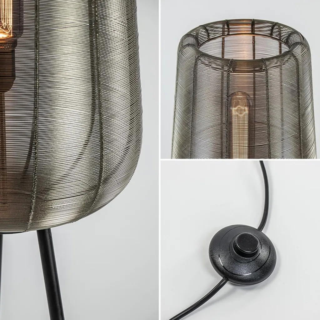 Straluma Zwarte driepoot Adeta met nikkel kap> Draadlampen|Light and Living