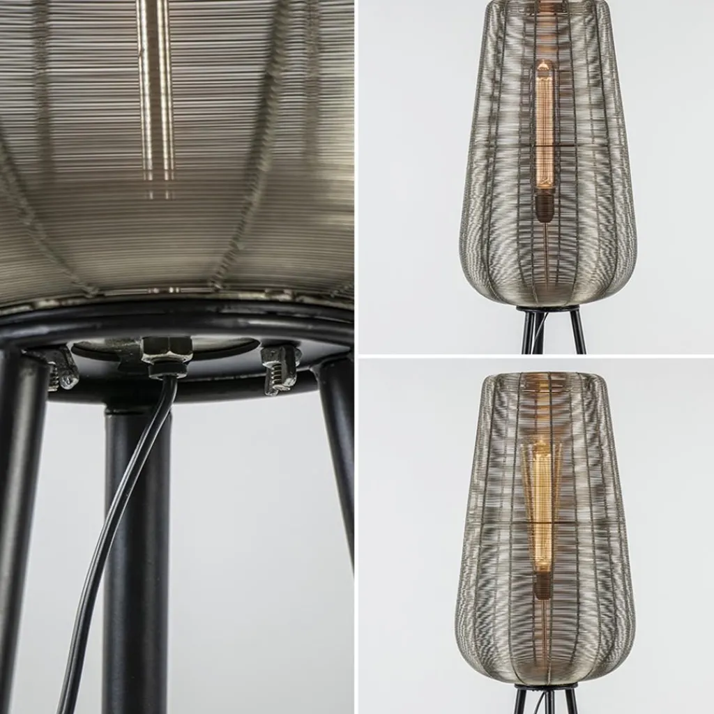 Straluma Zwarte driepoot Adeta met nikkel kap> Draadlampen|Light and Living