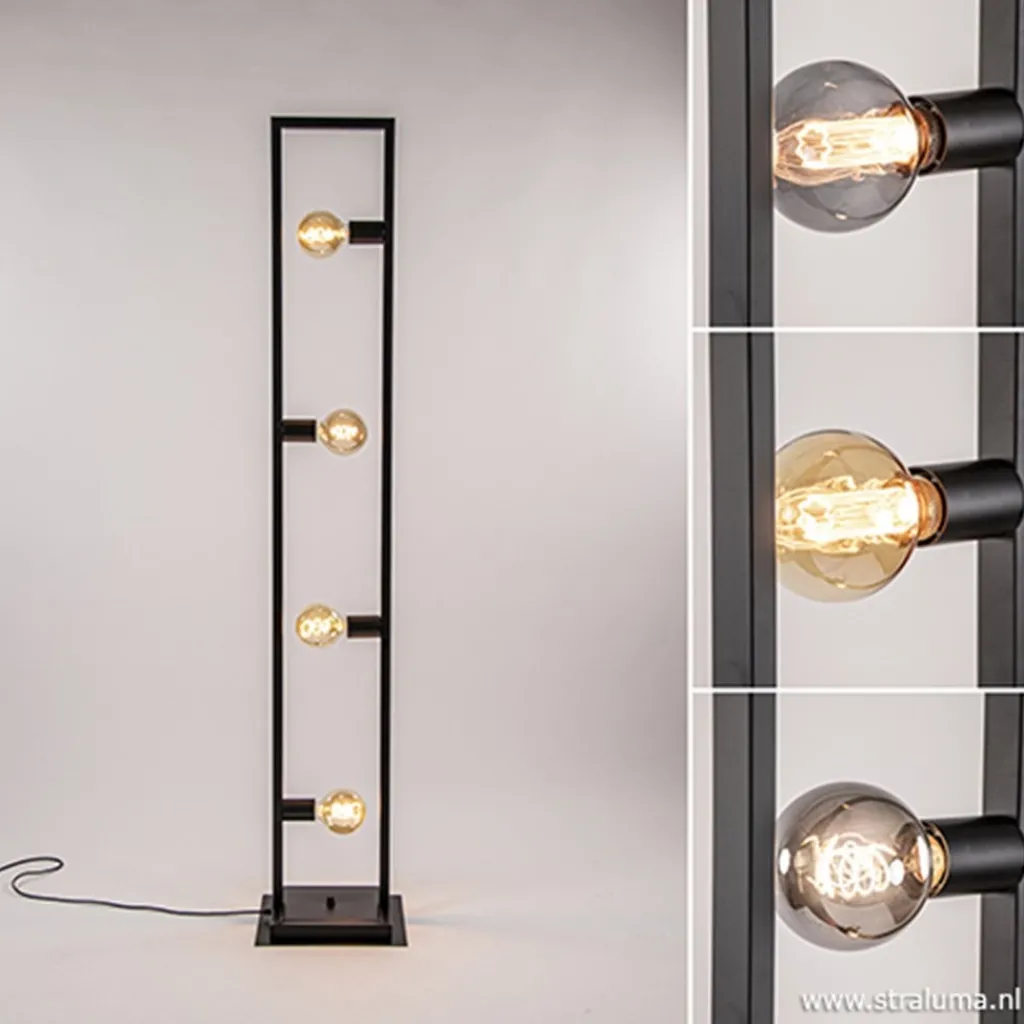 Straluma Zwarte metalen vloerlamp open frame> Woonkamerlampen|Slaapkamerlampen