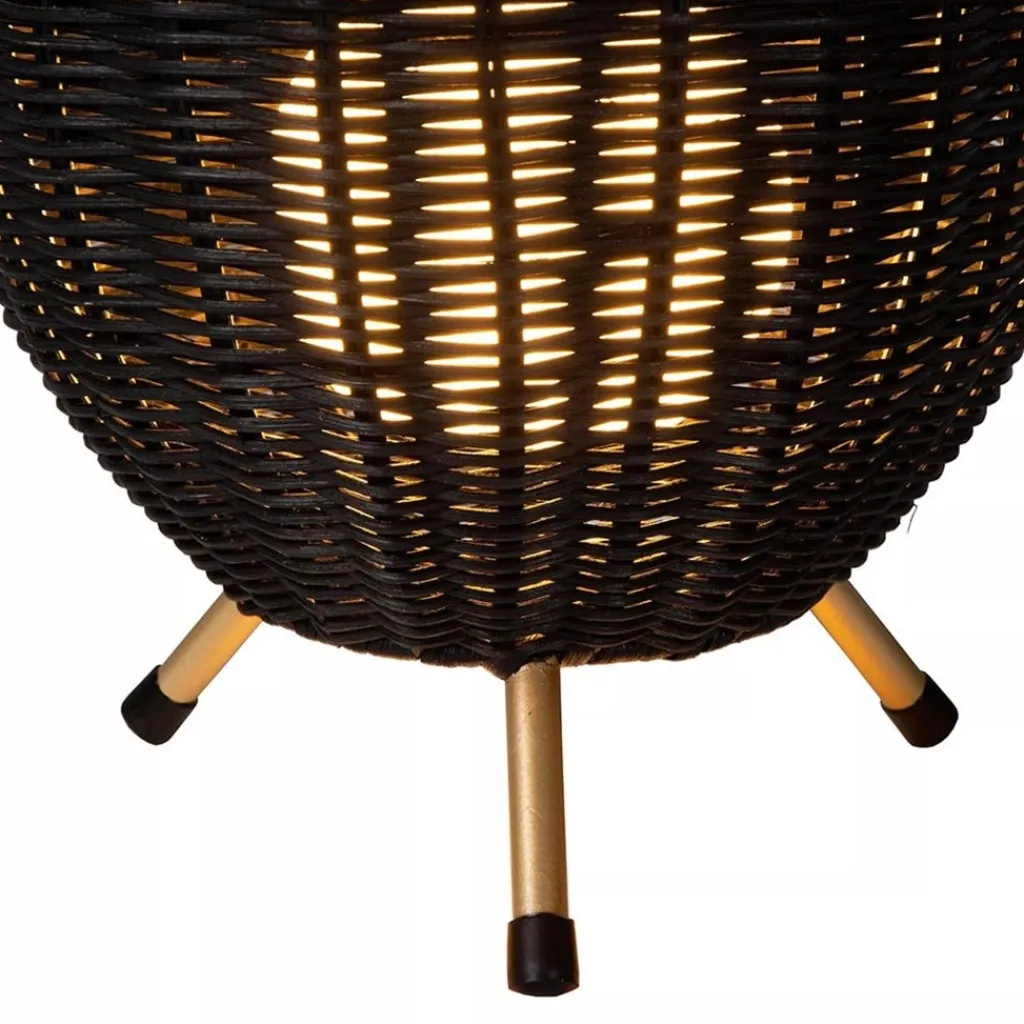 Straluma Zwarte rotan tafellamp met gouden driepoot> Tafellampen|Beach Verlichting