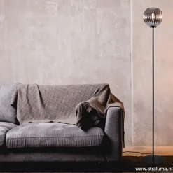 Straluma Zwarte vloerlamp met smoke glazen kap><noscript><img width=